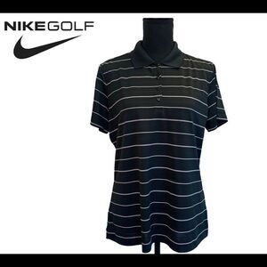 Nike golf women’s black white striped polo shirt Sz L NWOT